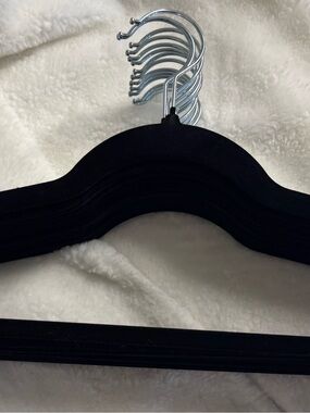 Set of Black Velvet Non-Slip Hangers with Silver Hooks - 15 count